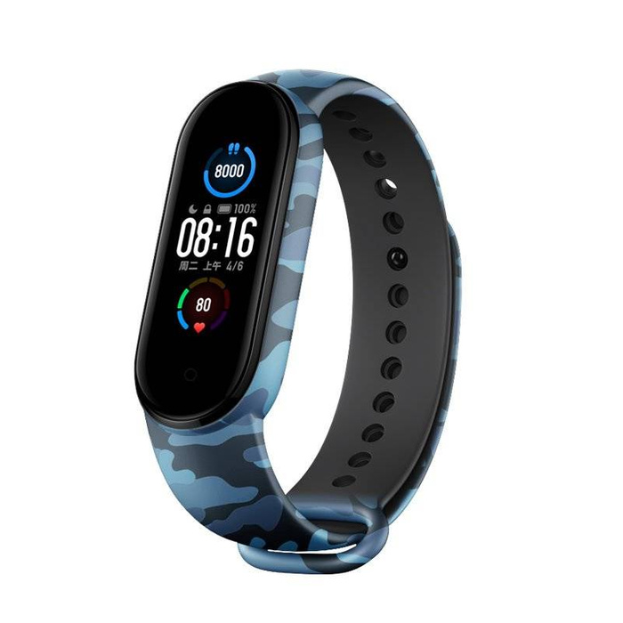 Náhradní silikonový pásek camo TPU řemínek náramek náramek pro Xiaomi Mi Band 6 / Mi Band 5 moro blue