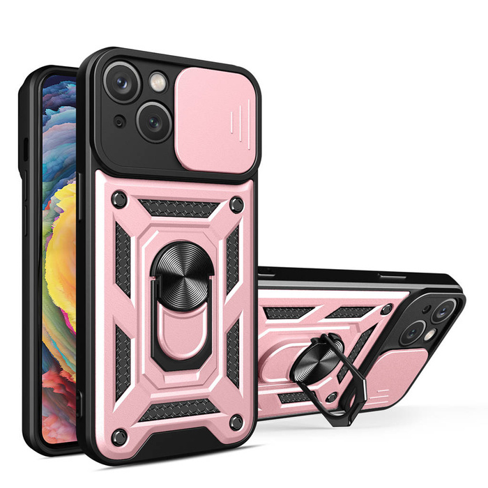 Custodia Hybrid Armor Camshield per iPhone 14 Plus Custodia blindata con cover per fotocamera rosa