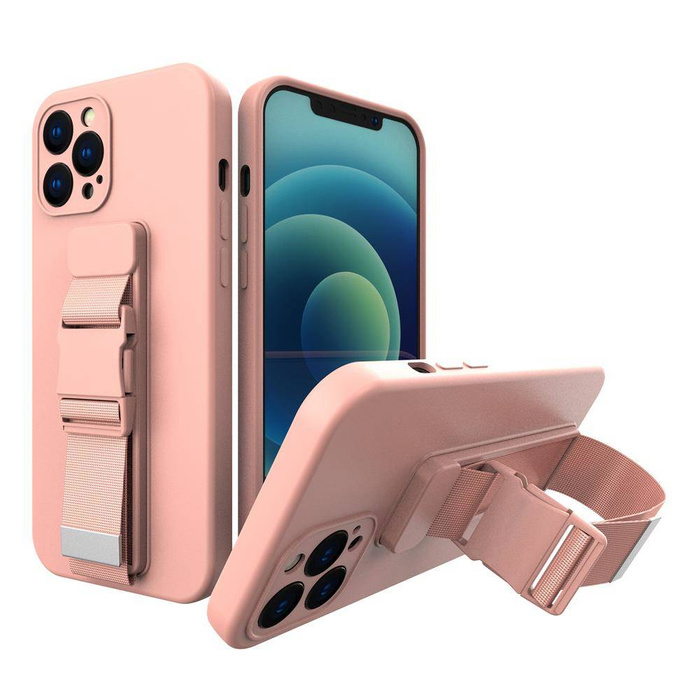 Custodia per airbag in TPU con custodia in corda con cordino per iPhone 8 Plus / iPhone 7 Plus rosa