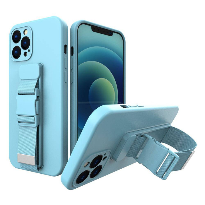 Rope case gel TPU airbag case cover with lanyard for iPhone XS Max blue