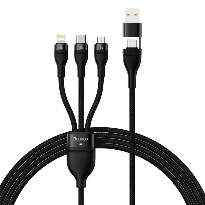 [B WARE] Baseus Flash Series II USB Typ C / USB Typ A Kabel - USB Typ C / Lightning / Micro USB 100 W 1,2 m schwarz (CASS030101)