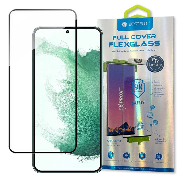 3D Edge Nano Flexi Glass Celoobrazovková fólie z tvrzeného skla s rámečkem pro Samsung Galaxy S22 + (S22 Plus) Transparentní