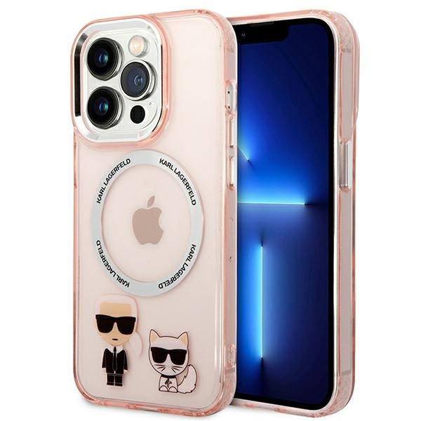 Case KARL LAGERFELD Apple iPhone 14 Pro Max Karl &amp; Choupette Aluminum MagSafe Pink Hardcase