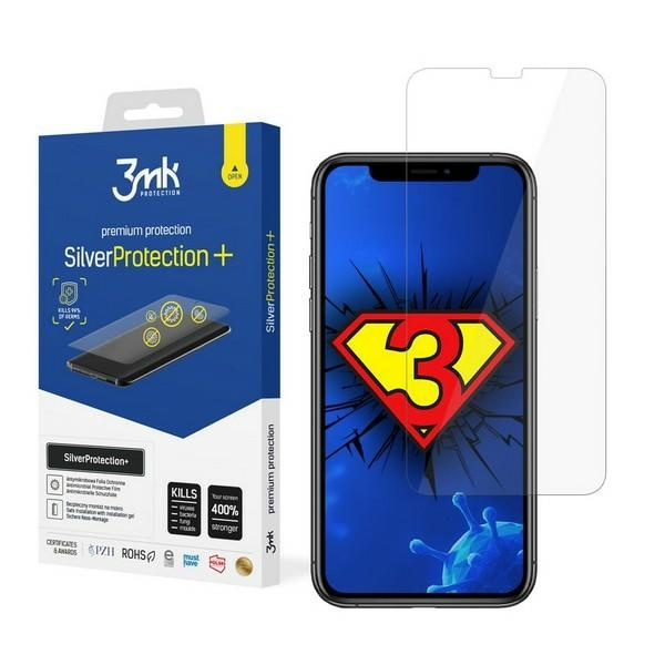 Screen Protector Antimicrobial 3mk Apple iPhone XS Max 11 Pro Max Silver Protect Wet Mounted