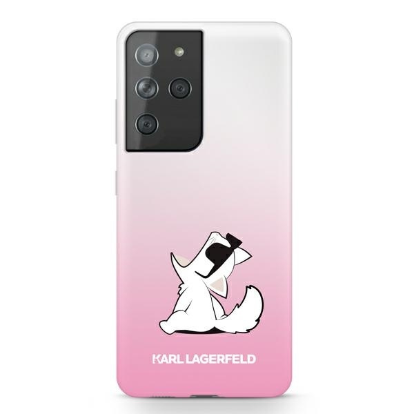 Pouzdro KARL LAGERFELD Samsung Galaxy S21 Ultra Choupette Fun KLHCS21LCFNRCPI Růžové pevné pouzdro