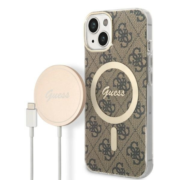 Set Case Guess Case+ Charger iPhone 14 Plus 6.7" brown/brown hard case 4G Print MagSafe