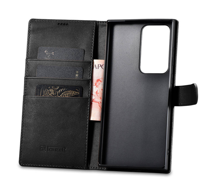 iCarer Wallet Case pour Samsung Galaxy S23 Ultra étui en cuir portefeuille noir