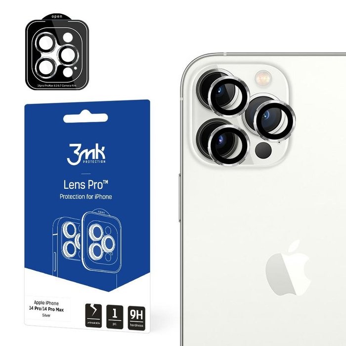 3mk Lens Protection Pro iPhone 14 Pro / 14 Pro Max silver/silver Protection for camera lens with mounting frame 1pc.