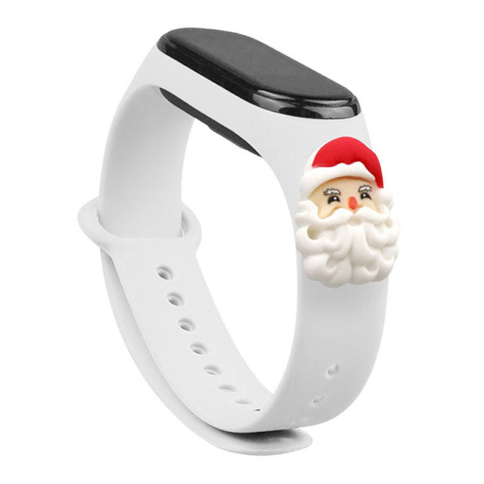 Vánoční řemínek pro Xiaomi Mi Band 4 / Mi Band 3 slavnostní silikonový řemínek náramek bílý (Santa)