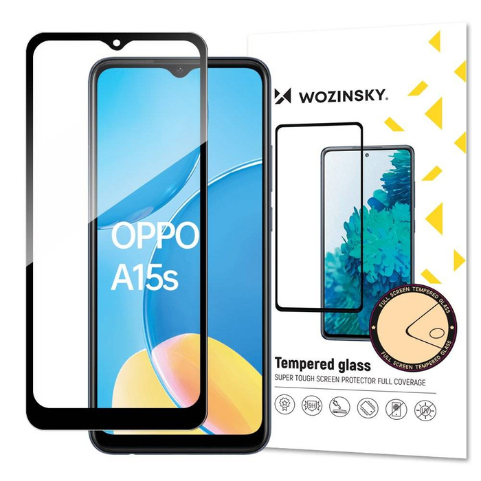 Wozinsky Super Durable Full Glue Trempé Verre Plein Écran Avec Cadre Case Friendly Oppo A15s / A15 Noir