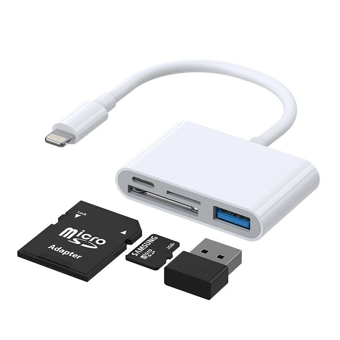 Joyroom S-H142 Lightning OTG HUB - USB-A 3.2 / Lightning / SD, TF card reader - white