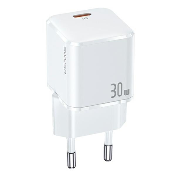 USAMS-Netzaufladung. 1xUSB-C T45 mini 30W (nur Kopf) PD3.0 Schnellladung weiß/weiß CC148TC02 (US-CC148)