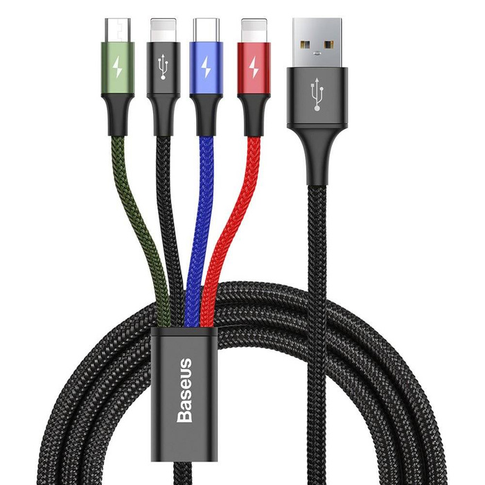 Baseus kabel USB 4v1 kabel, 2x Lightning / USB Type C / micro USB, nylonové opletení 3,5A 1,2m černý (CA1T4-A01)