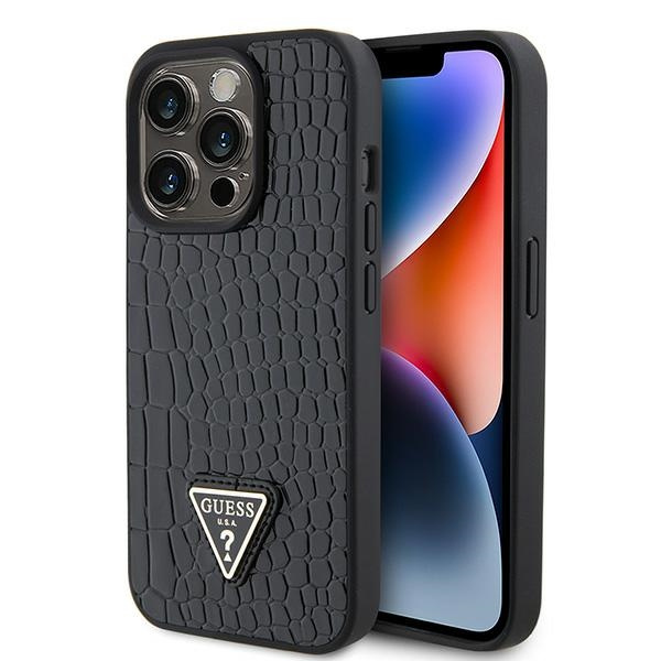 Case Guess GUHCP15LPCRTHCK iPhone 15 Pro 6.1" black/black hardcase Croco Triangle Metal Logo Case