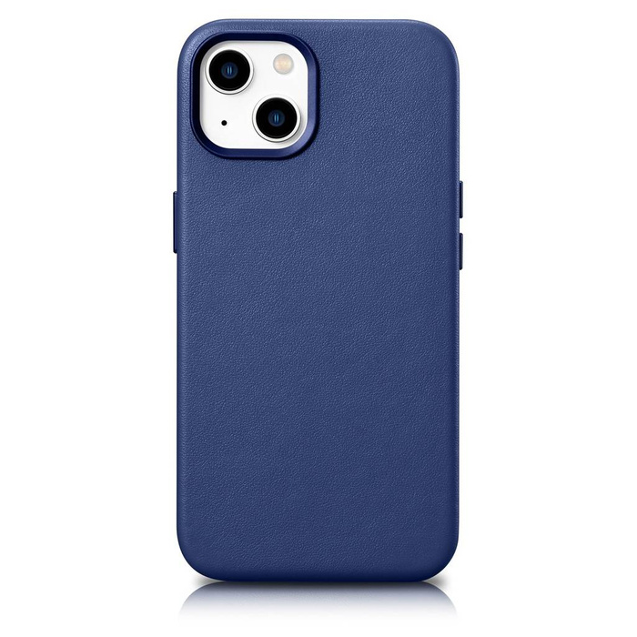 iCarer Case Leather Housse en cuir véritable pour iPhone 14 Plus bleu (compatible MagSafe)