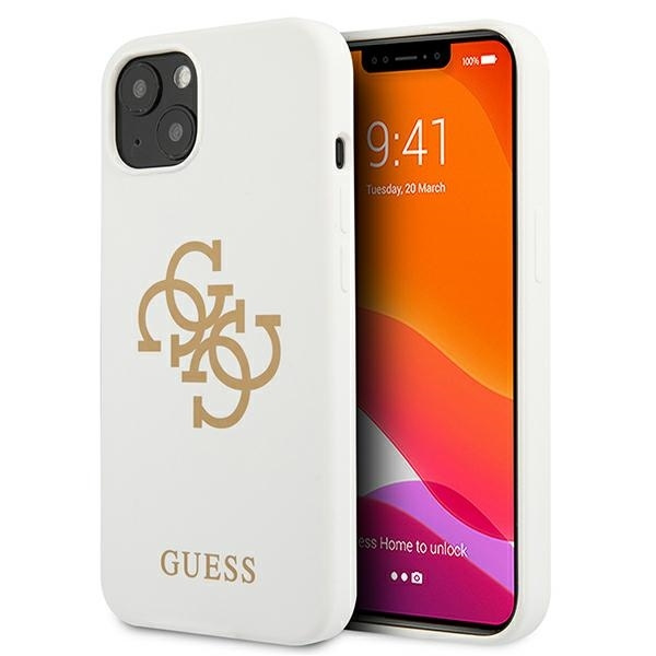 Pouzdro GUESS Apple iPhone 13 Mini silikonové 4G Logo bílé pevné pouzdro