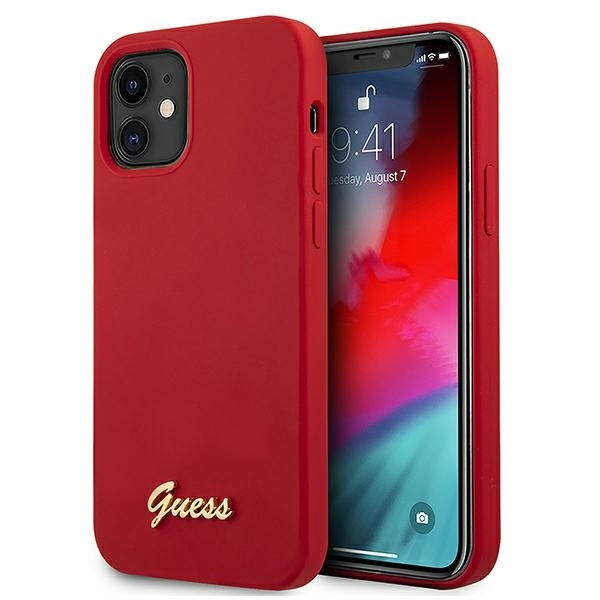 Case GUESS Apple iPhone 12 Mini Metal Logo Script Red Hardcase