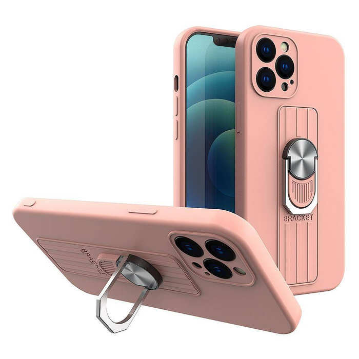 Ring Case silicone case with finger grip and stand for iPhone 13 mini pink