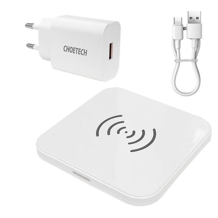 Choetech kit chargeur sans fil Qi 10W pour écouteur téléphone noir (T511-S) + chargeur mural Q5003 standard européen blanc + câble AB 1.2m blanc