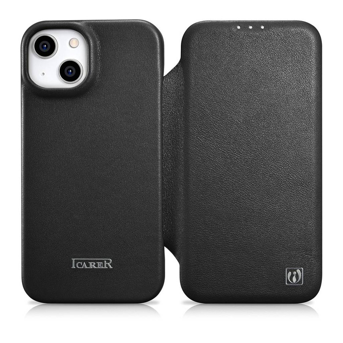 iCarer CE Premium Leather Folio Case iPhone 14 Flip Magnetic MagSafe Negro (WMI14220713-BK)