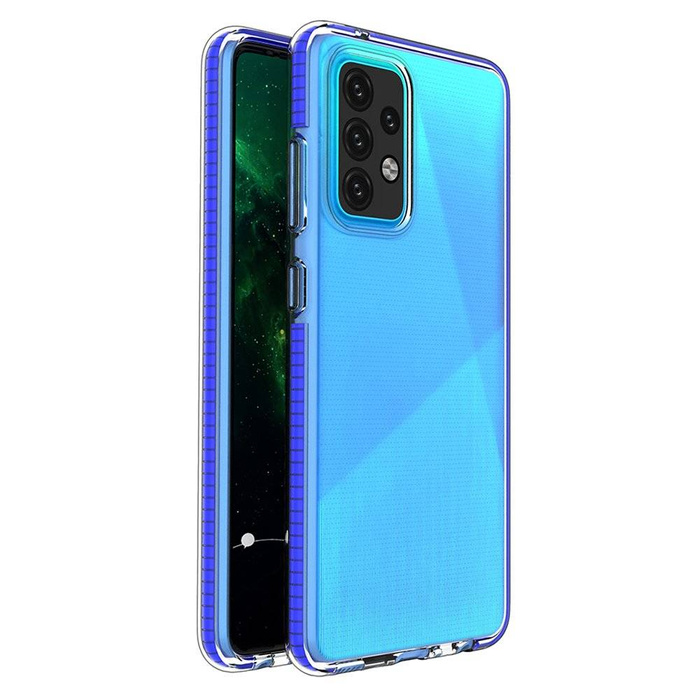 Pružinový Case gelový kryt pouzdro s barevným rámečkem pro Samsung Galaxy A52s 5G / A52 5G / A52 4G tmavě modrý