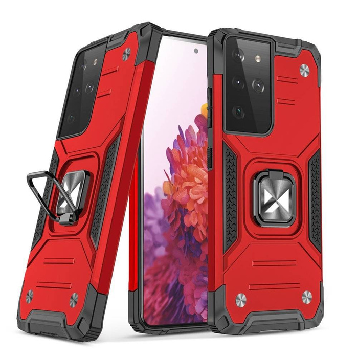 Funda híbrida Wozinsky Ring Armor resistente + soporte magnético para Samsung Galaxy S22 Ultra rojo