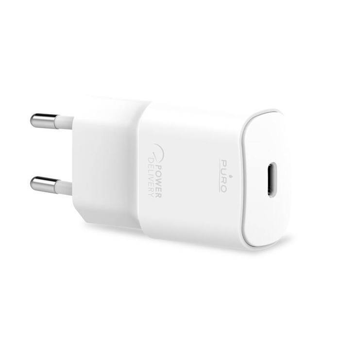 PURO Weißes Mini-Schnellladegerät für unterwegs - USB-C Power Delivery 20W (weiß)