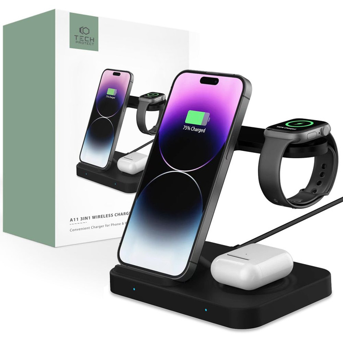 Indukční Nabíječka Tech-Protect A11 3 In1 Wireless Charger Black