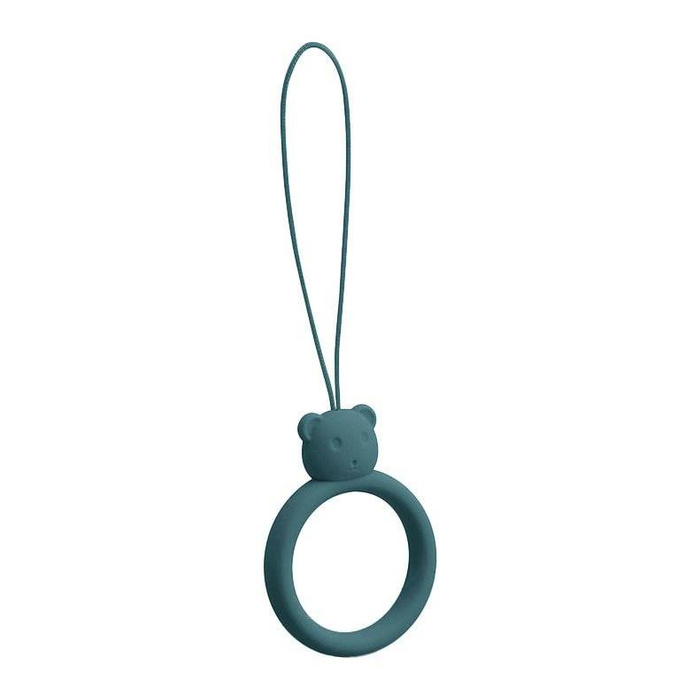 A silicone lanyard for a phone bear ring on a finger green