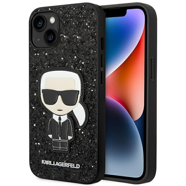 Case KARL LAGERFELD Apple iPhone 14 Plus Glitter Flakes Iconic Black Hardcase