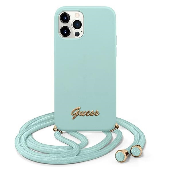 Pouzdro GUESS Apple iPhone 12 12 Pro Metal Logo Cord GUHCP12MLSCLMGLB Light Blue Hardcase