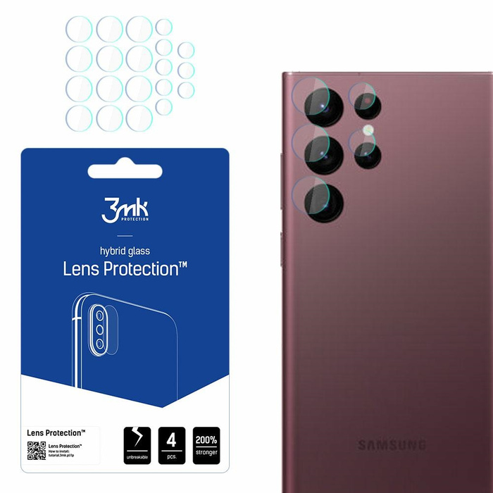 3MK Hybrid Szkło Samsung Galaxy S22 Ultra Lens Protect Protection A fényképezőgép lencséjéhez 4db Üveg