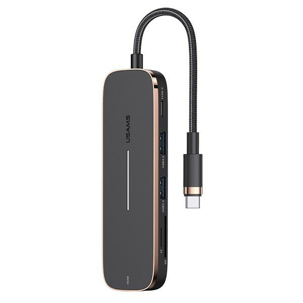 USAMS Adapter HUB 2xUSB + USB-C + HDMI + Micro SD+SD schwarz/schwarz SJ575HUB01 (US-SJ575)