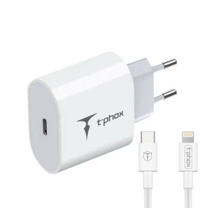 T-PHOX ISPEED 20W + USB-C/LIGHTNING CABLE WHITE