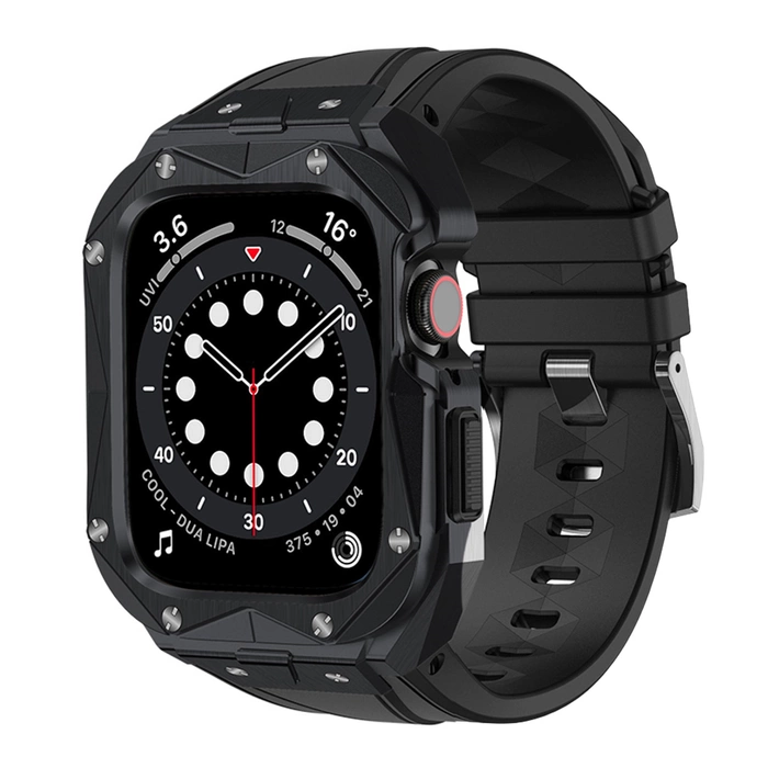 Řemínek Kingxbar CYF140 2v1 řemínek Apple Watch Ultra, SE, 8, 7, 6, 5, 4, 3, 2, 1 (49, 45, 44, 42 mm) s integrovaným pancéřováním obal nerezová ocel černá