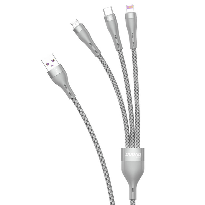 Dudao 3v1 kabel USB - Lightning / microUSB / USB typu C 65W 1,2m šedá (L20X)