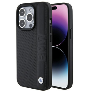 Coque Bmw Bmhcp15l22rdpk IPhone 15 Pro 6.1" Black/Black Hardcase Leather Textured & Stripe Case