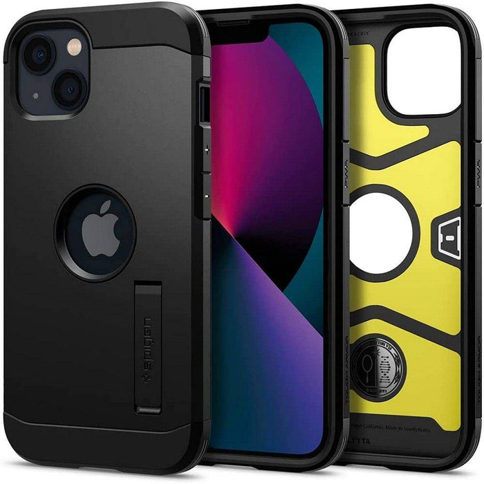 Coque iPhone 13 Spigen Tough Armor Noir Case + Verre trempé Couverture complète Spigen