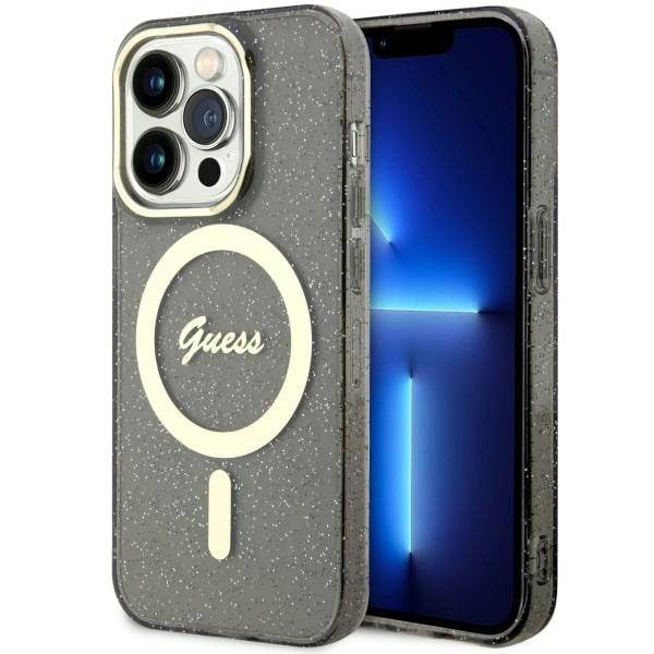 Case Guess GUHMP14XHCMCGK iPhone 14 Pro Max 6.7" black/black hardcase Glitter Gold MagSafe Case