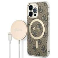 Sada Pouzdro Guess Case+ nabíječka iPhone 13 Pro Max hnědá/hnědá tvrdá case 4G Tisk MagSafe