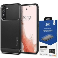 Telefontok SPIGEN Galaxy S22 Rugged Armor MATTE fekete + Szkło 3MK rugalmas üveg