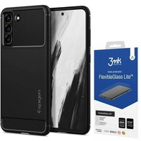 Telefontok Galaxy S21 Fe Rugged Armor MATTE fekete Case + 3MK SPIGEN Szkło Lite