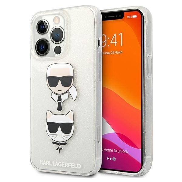 Case KARL LAGERFELD Apple iPhone 13 13 Pro Glitter Karl`s & Choupette Silver Hardcase
