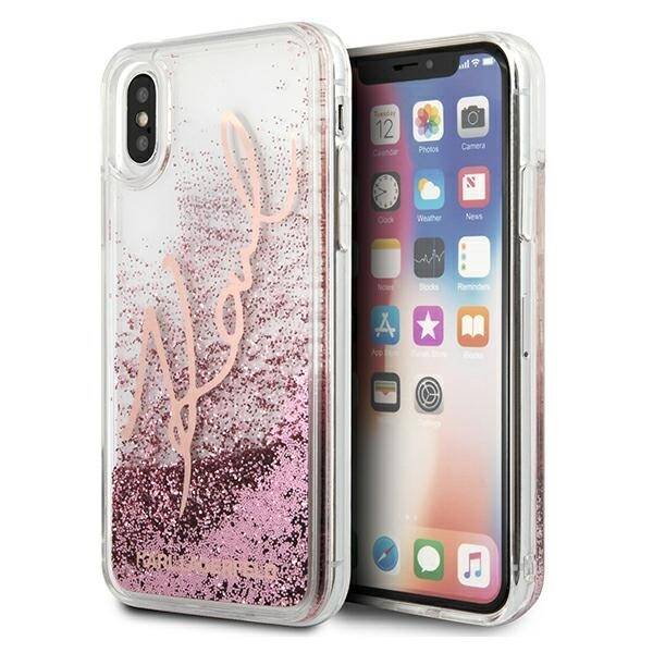 Case KARL LAGERFELD Apple iPhone X Xs Glitter Signature KLHCPXTRKSRG Pink Gold Case