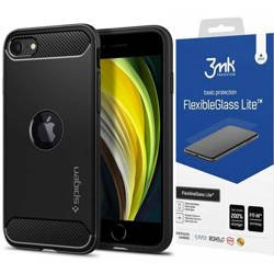 Rugged Case SPIGEN 2020 SE Armor Iphone Black Black Case + Flexible Glass Glass 3MK Lite