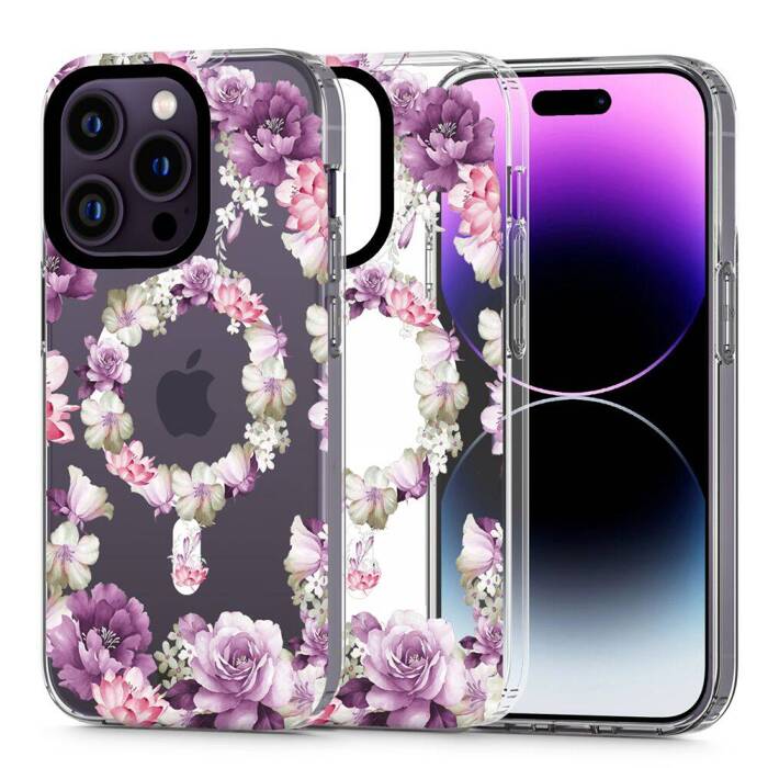 Telefontok Tech-protect Maghangulat MagSafe iPhone 13 Pro Max Rose Floral rózsaszín virágos Case