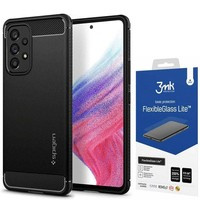 Spigen Galaxy A53 5G Rugged Armor Cover MATTE Nero + Vetro 3mk Vetro flessibile Lite