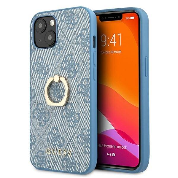 Cover GUESS Apple iPhone 13 Mini 4G con supporto ad anello Blu Hardcase