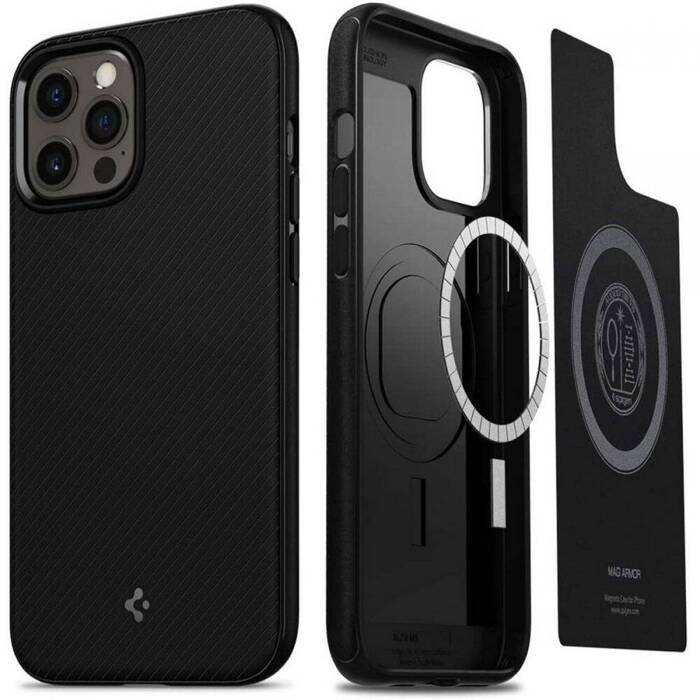 Cover SPIGEN Mag Armor iPhone 12 12 Pro Custodia nera opaca