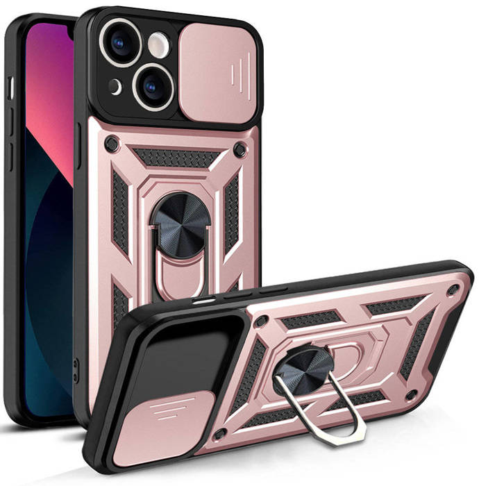 Custodia Hybrid Armor Camshield per iPhone 13 Custodia blindata con cover per fotocamera rosa